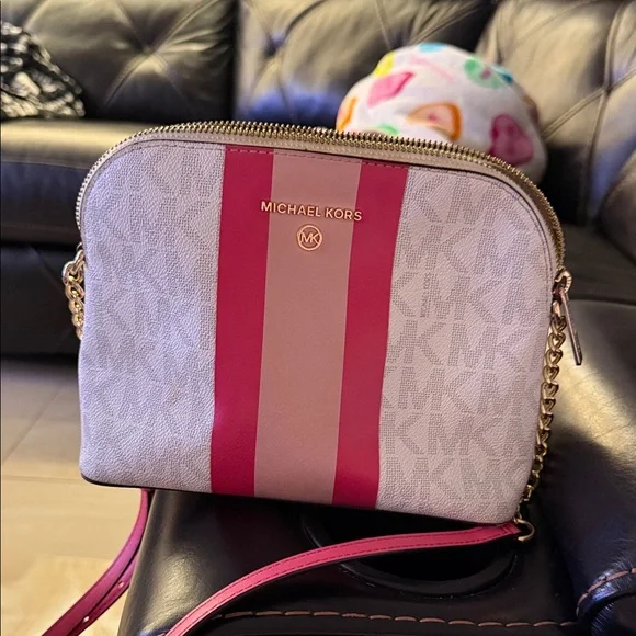 Michael Kors Pink and Cream Stripe Crossbody Bag - Picture 1 of 3